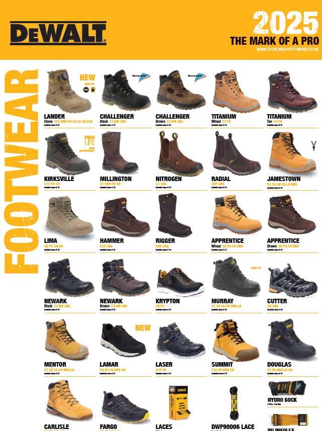 DEWALT SAFETY FOOTWEAR WALLCHART 2025